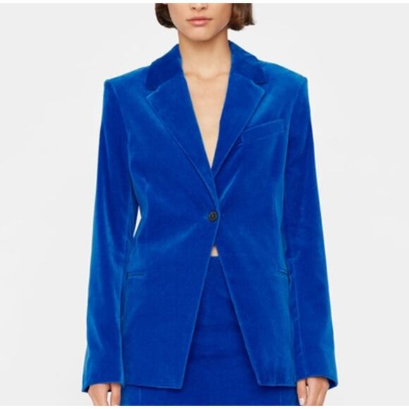 Frame Denim Jackets & Blazers - Frame Blue Velvet Single Button Blazer Women's Jacket Coat Business sz 4